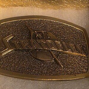 Vintage Metal Belt Buckle, Nice Brass, Stratoflex, Airplanes, Aircraft, Aero